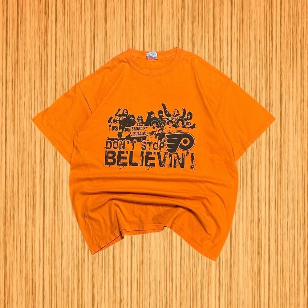 Philadelphia Flyers "Don't Stop Believin'" Orange NHL Graphic T-Shirt